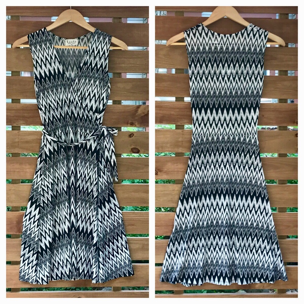 Chevron Print Wrap Front  Sleeveless Dress